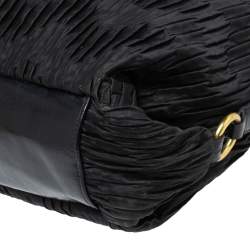 Pre Owned Coach Black Pleated Satin and Patent Leather Tote