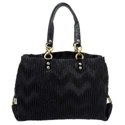 Pre Owned Coach Black Pleated Satin and Patent Leather Tote