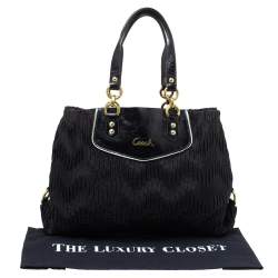 Pre Owned Coach Black Pleated Satin and Patent Leather Tote