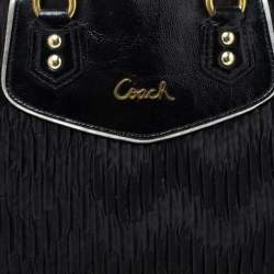 Pre Owned Coach Black Pleated Satin and Patent Leather Tote