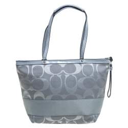 Coach Dark Grey Signature Canvas and Patent Leather Small Tote