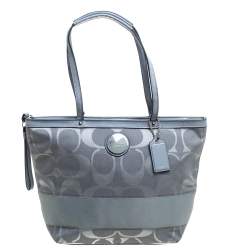 Coach Dark Grey Signature Canvas and Patent Leather Small Tote