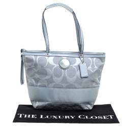 Coach Dark Grey Signature Canvas and Patent Leather Small Tote