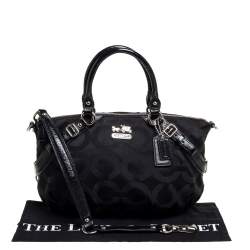 Coach Black Signature Canvas and Patent Leather Sophia Satchel