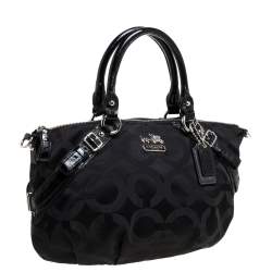 Coach Black Signature Canvas and Patent Leather Sophia Satchel
