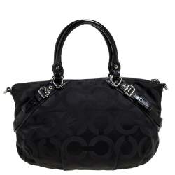 Coach Black Signature Canvas and Patent Leather Sophia Satchel