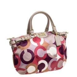 Pre Owned Coach Multicolor Op Art Satin and Leather Sophia Satchel