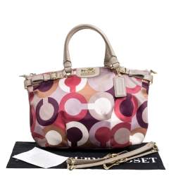 Pre Owned Coach Multicolor Op Art Satin and Leather Sophia Satchel