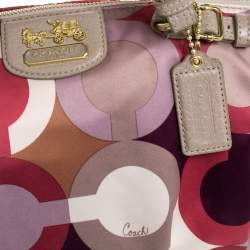 Pre Owned Coach Multicolor Op Art Satin and Leather Sophia Satchel