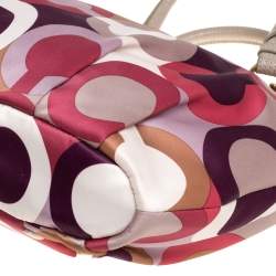 Pre Owned Coach Multicolor Op Art Satin and Leather Sophia Satchel