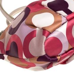Pre Owned Coach Multicolor Op Art Satin and Leather Sophia Satchel