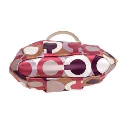 Pre Owned Coach Multicolor Op Art Satin and Leather Sophia Satchel