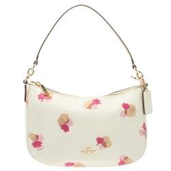 Pre Owned Coach White/Pink Floral Print Leather Chelsea Shoulder Bag
