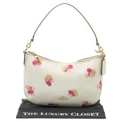 Pre Owned Coach White/Pink Floral Print Leather Chelsea Shoulder Bag