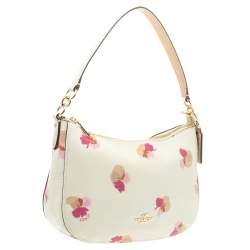 Pre Owned Coach White/Pink Floral Print Leather Chelsea Shoulder Bag