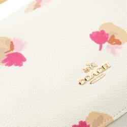 Pre Owned Coach White/Pink Floral Print Leather Chelsea Shoulder Bag