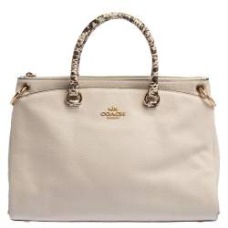 Pre Owned Coach White Leather and Snakeskin Effect Mia Satchel