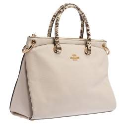 Pre Owned Coach White Leather and Snakeskin Effect Mia Satchel