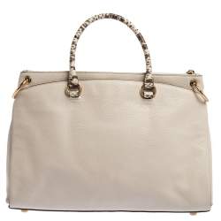 Pre Owned Coach White Leather and Snakeskin Effect Mia Satchel