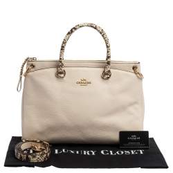 Pre Owned Coach White Leather and Snakeskin Effect Mia Satchel