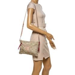 Pre Owned Coach Beige/Pink Nylon and Leather Crossbody Bag