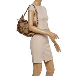 Coach Beige Signature Canvas and Leather Carly Hobo