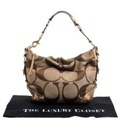 Coach Beige Signature Canvas and Leather Carly Hobo