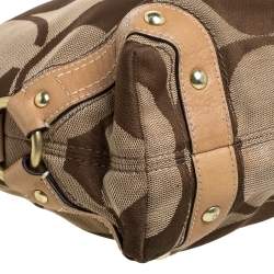 Coach Beige Signature Canvas and Leather Carly Hobo