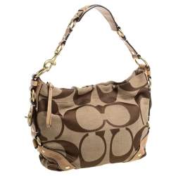 Coach Beige Signature Canvas and Leather Carly Hobo