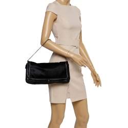 Pre Owned Coach Black Calfhair and Leather Flap Chain Clutch