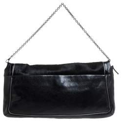 Pre Owned Coach Black Calfhair and Leather Flap Chain Clutch