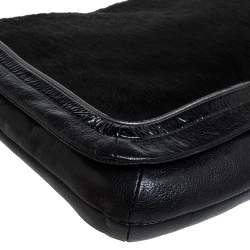 Pre Owned Coach Black Calfhair and Leather Flap Chain Clutch