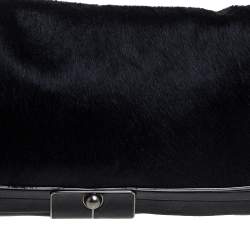 Pre Owned Coach Black Calfhair and Leather Flap Chain Clutch