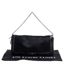 Pre Owned Coach Black Calfhair and Leather Flap Chain Clutch
