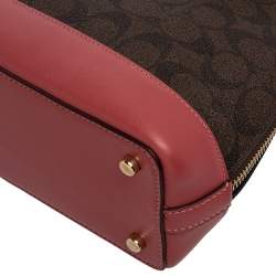 Pre Owned Coach Brown/Pink Signature Coated Canvas and Leather Mini Sierra Satchel