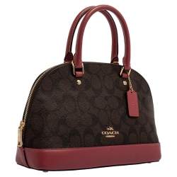 Pre Owned Coach Brown/Pink Signature Coated Canvas and Leather Mini Sierra Satchel