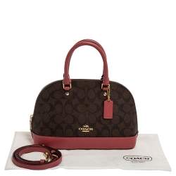 Pre Owned Coach Brown/Pink Signature Coated Canvas and Leather Mini Sierra Satchel