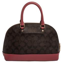 Pre Owned Coach Brown/Pink Signature Coated Canvas and Leather Mini Sierra Satchel