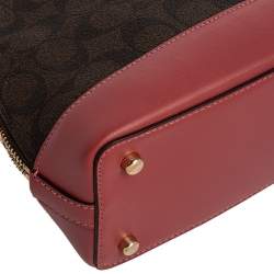Pre Owned Coach Brown/Pink Signature Coated Canvas and Leather Mini Sierra Satchel