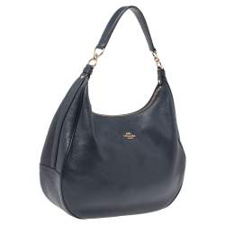 Pre Owned Coach Navy Blue Grained Leather Harley Hobo