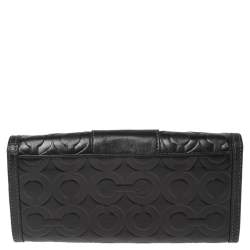 Pre Owned Coach Black Signature Embossed Leather Flap Wallet