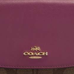 Pre Owned Coach Beige/Magenta Signature Coated Canvas and Leather Continental Wallet