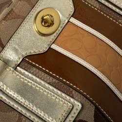 Pre Owned Coach Beige/Gold Canvas and Leather Hampton Tote