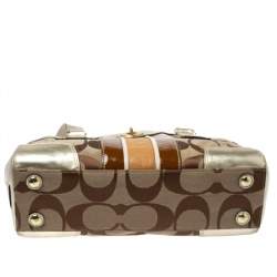 Pre Owned Coach Beige/Gold Canvas and Leather Hampton Tote