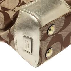 Pre Owned Coach Beige/Gold Canvas and Leather Hampton Tote