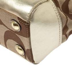 Pre Owned Coach Beige/Gold Canvas and Leather Hampton Tote