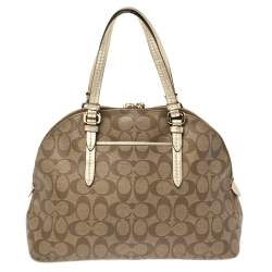 Pre Owned Coach Brown/Gold Signature Coated Canvas Jade Dome Satchel