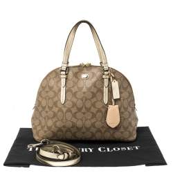 Pre Owned Coach Brown/Gold Signature Coated Canvas Jade Dome Satchel