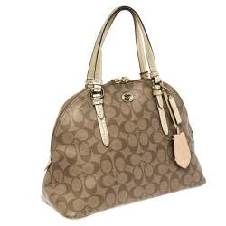 Pre Owned Coach Brown/Gold Signature Coated Canvas Jade Dome Satchel