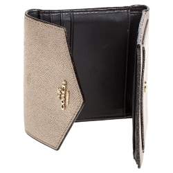 Pre Owned Coach Metallic Rose Gold Leather Colorblock Trifold Wallet 